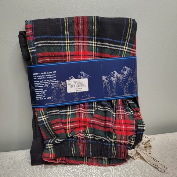 NEW Bottoms Out Men's Pajamas Size Large Black Red Plaid Flannel Gift Set - Picture 2 of 7